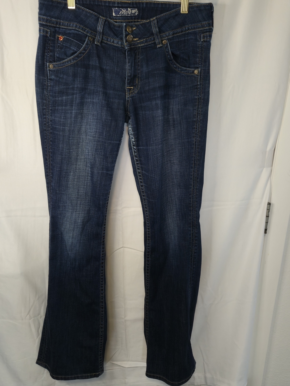 Hudson Womens 30Blue Dark Denim Bootcut Jeans Fringe Edges Rock Biker British628